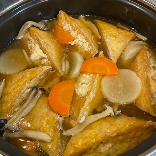 出し汁がしみしみ〜❣️厚揚げの鶏ひき肉詰めの煮物